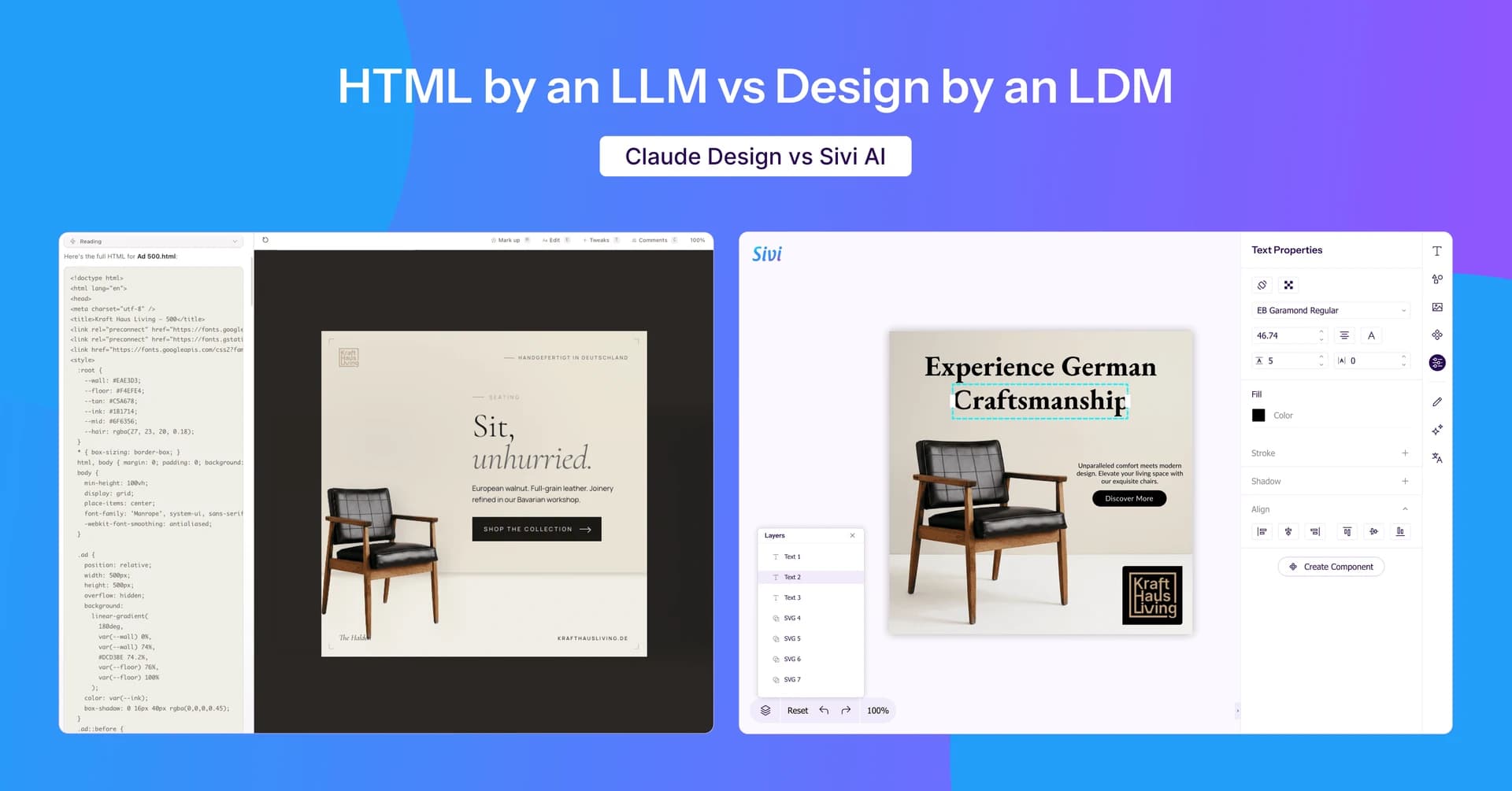 HTML by an LLM vs Design by an LDM - Claude Design vs Sivi AI