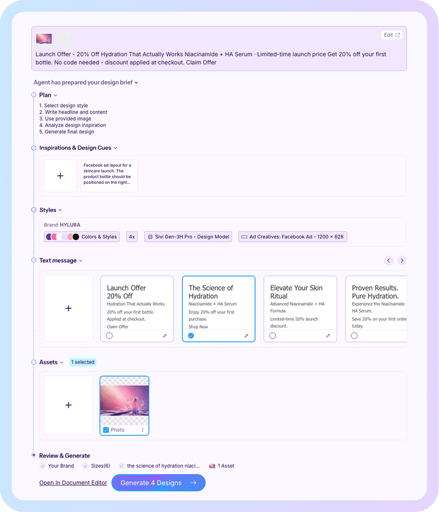 Agentic flow to form design brief