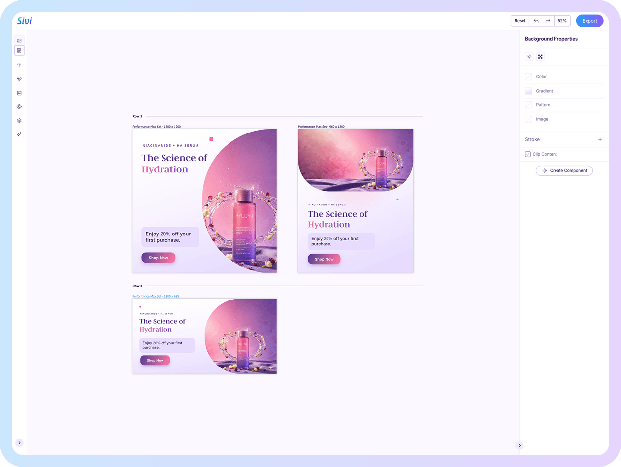 Infinite canvas to edit multi-size designs