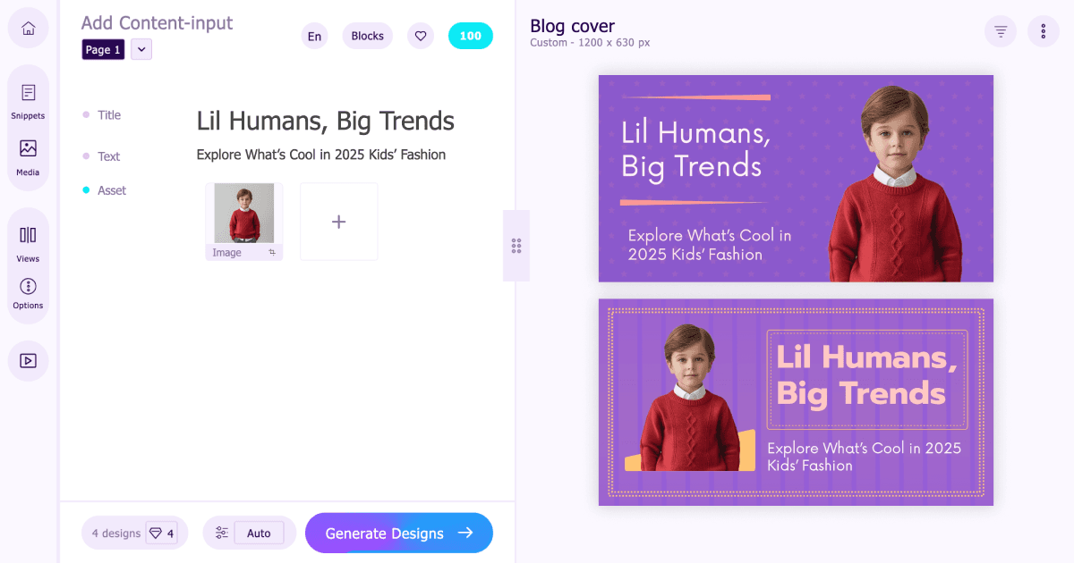 Create kids fashion blog cover for your content