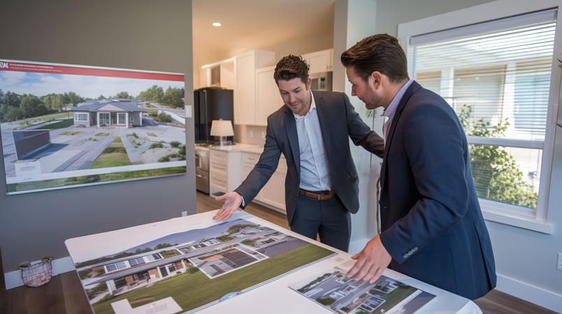 Architects discussion with house blue print
