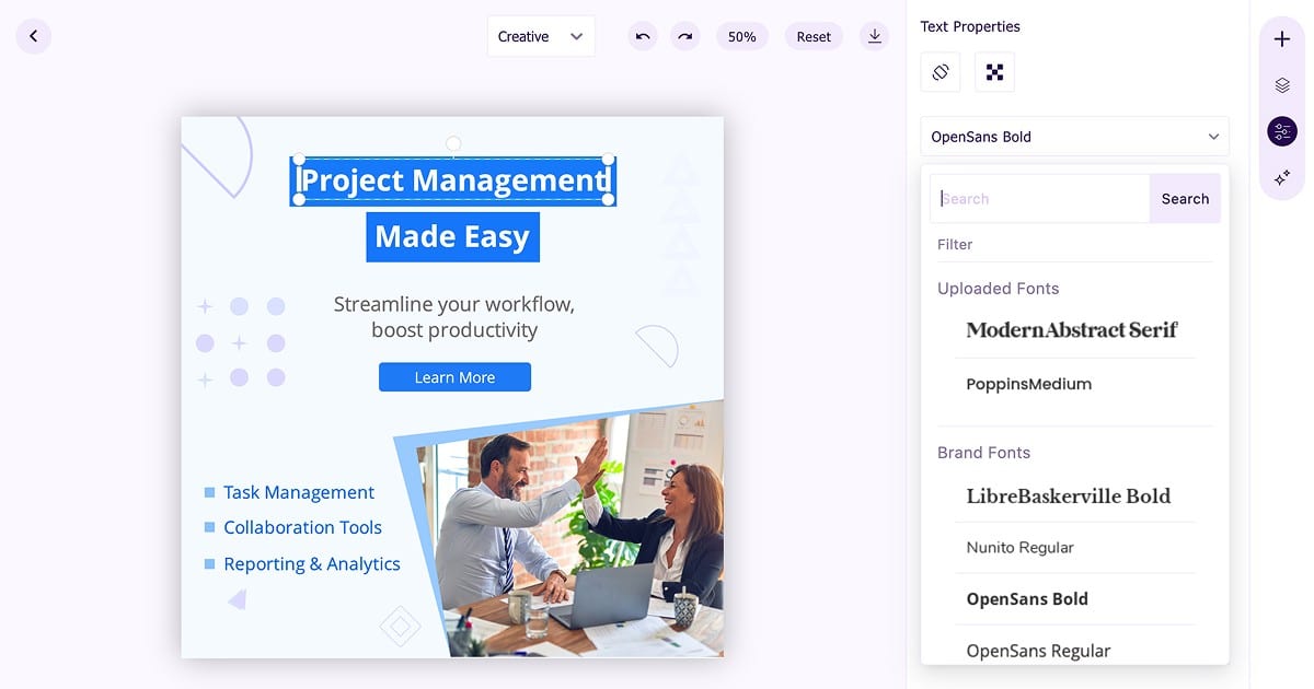 Font change in design editor