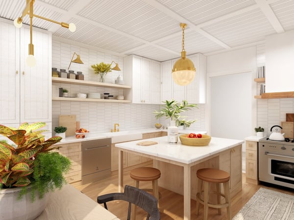 Teak wood white kitchen