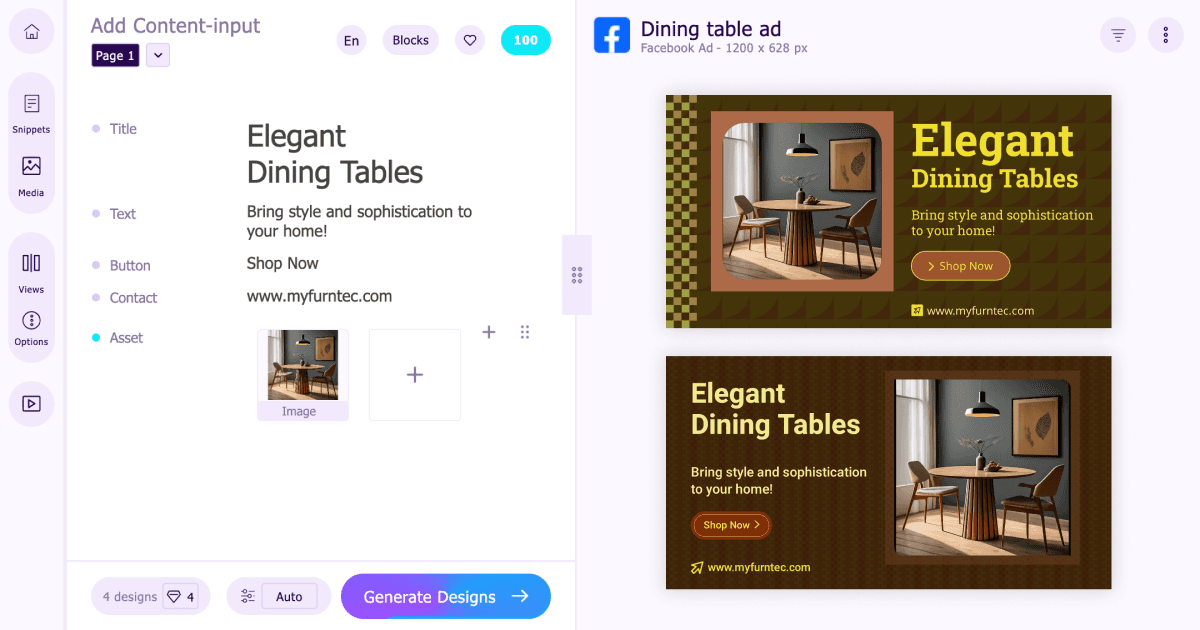 Turn text and image into design