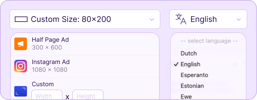 Image / GIF - custom size and language pickers