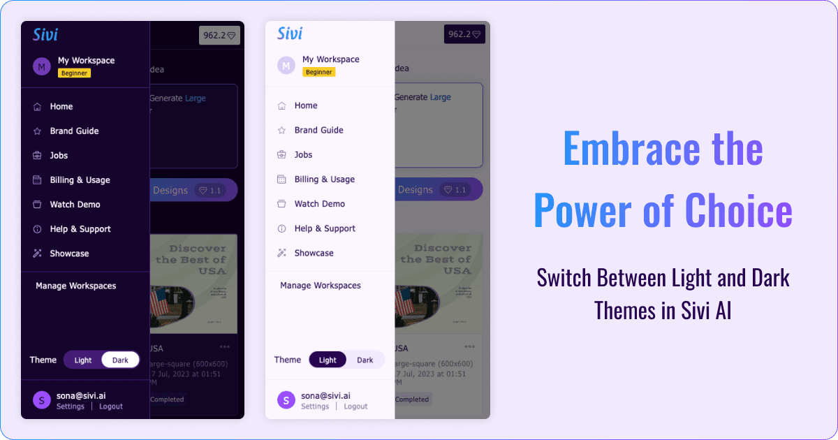 Sivi AI: Switch between light and dark themes