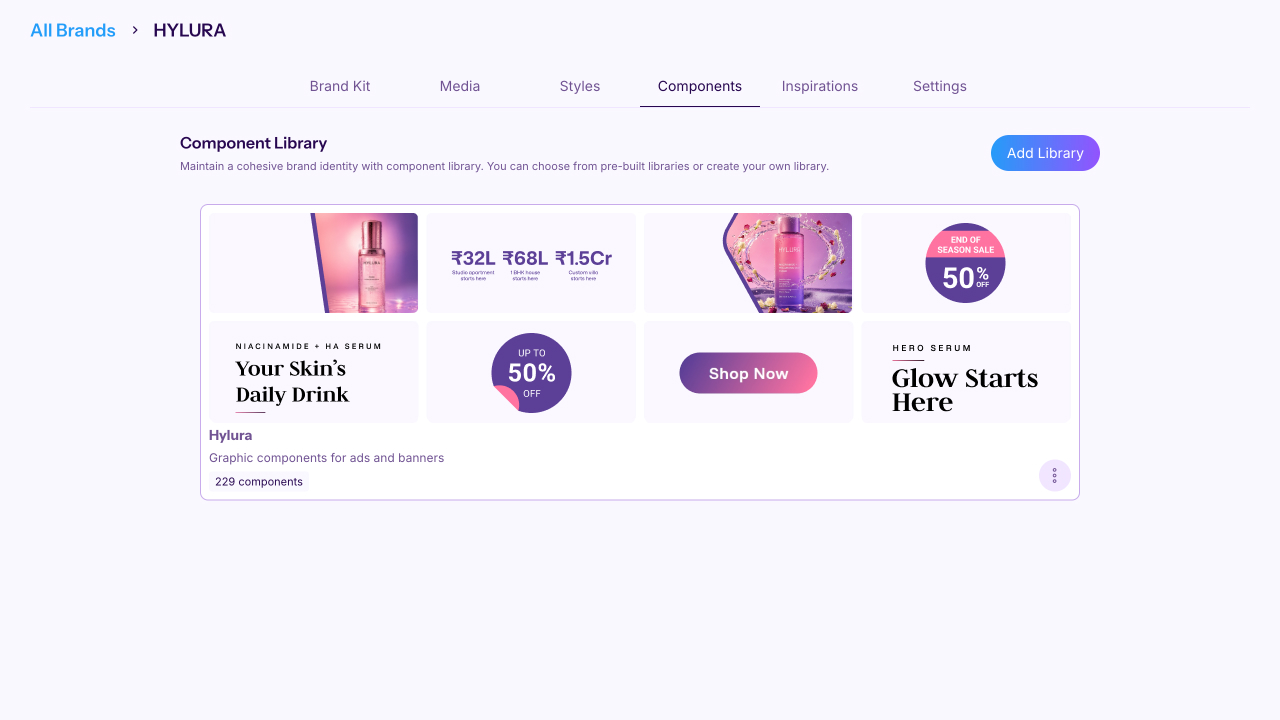 The Hylura component library - 229 pre-built graphic components for ads and banners