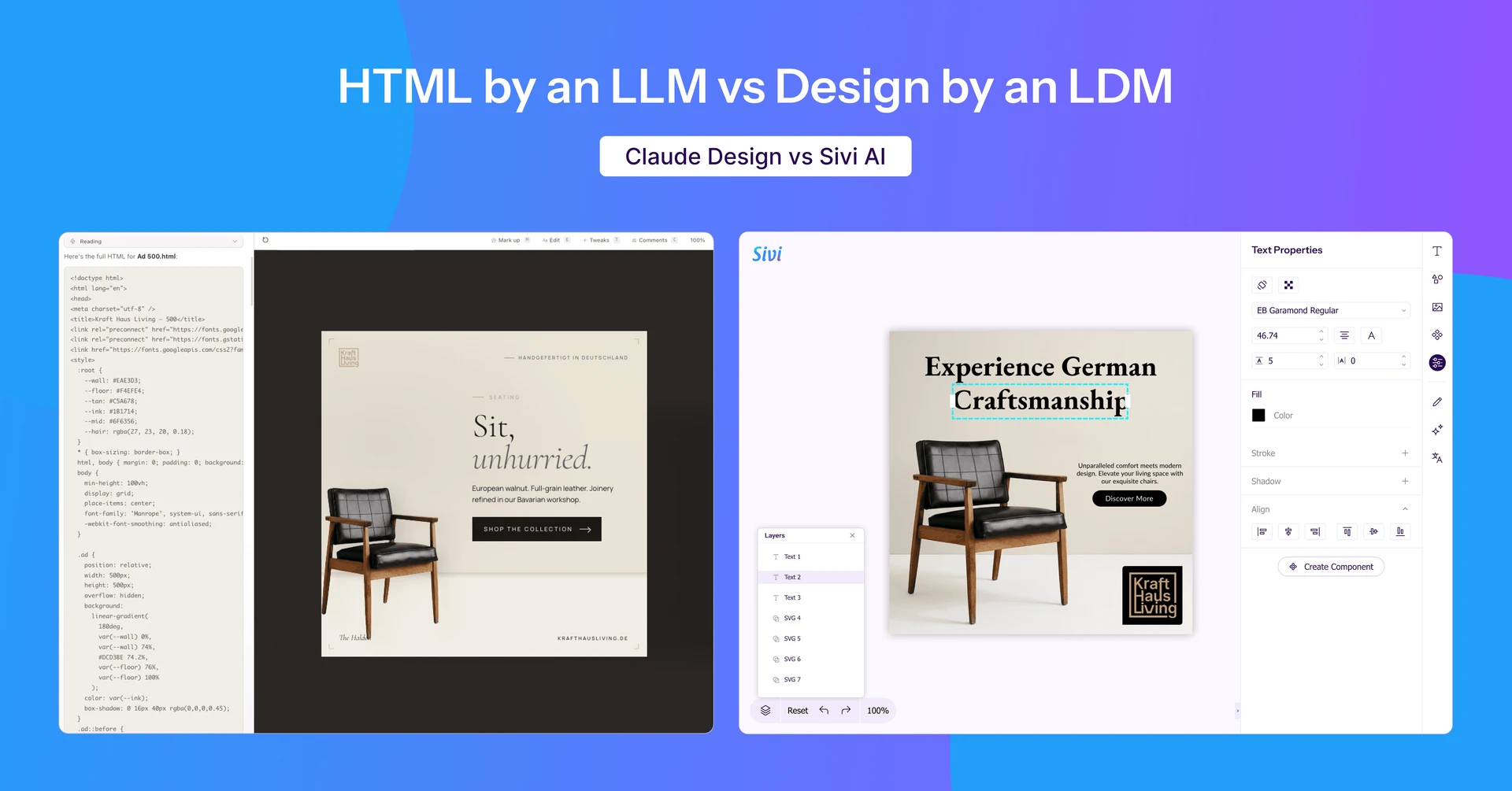 HTML by an LLM vs Design by an LDM - Claude Design vs Sivi AI