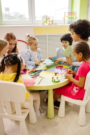 group of kids doing art